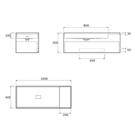 SOKA SINGLE WALL BASIN LEFT SHELF 1000X400X350MM