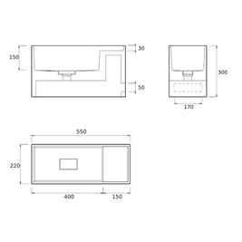 SOKA POWDER WALL BASIN RIGHT SHELF 550X220X300MM