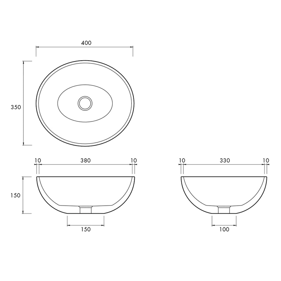 SAPPHIRE VESSEL BASIN 400X320X150MM NTH NOF