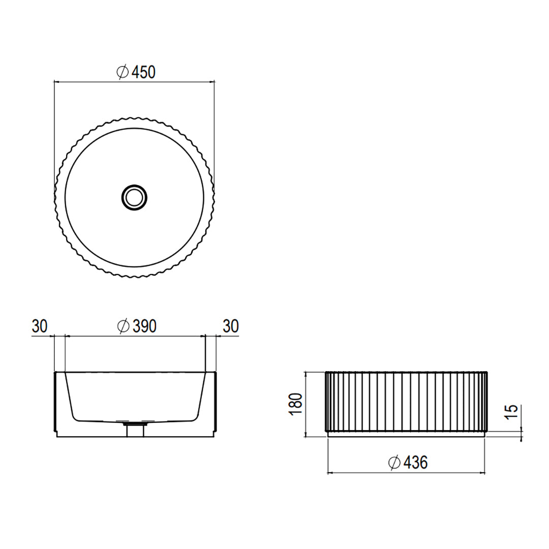 TULLE VESSEL BASIN 450X450X180MM NTH NOF