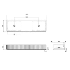 TULLE DOUBLE BOWL WALL BASIN 1630X475X200MM NTH NOF