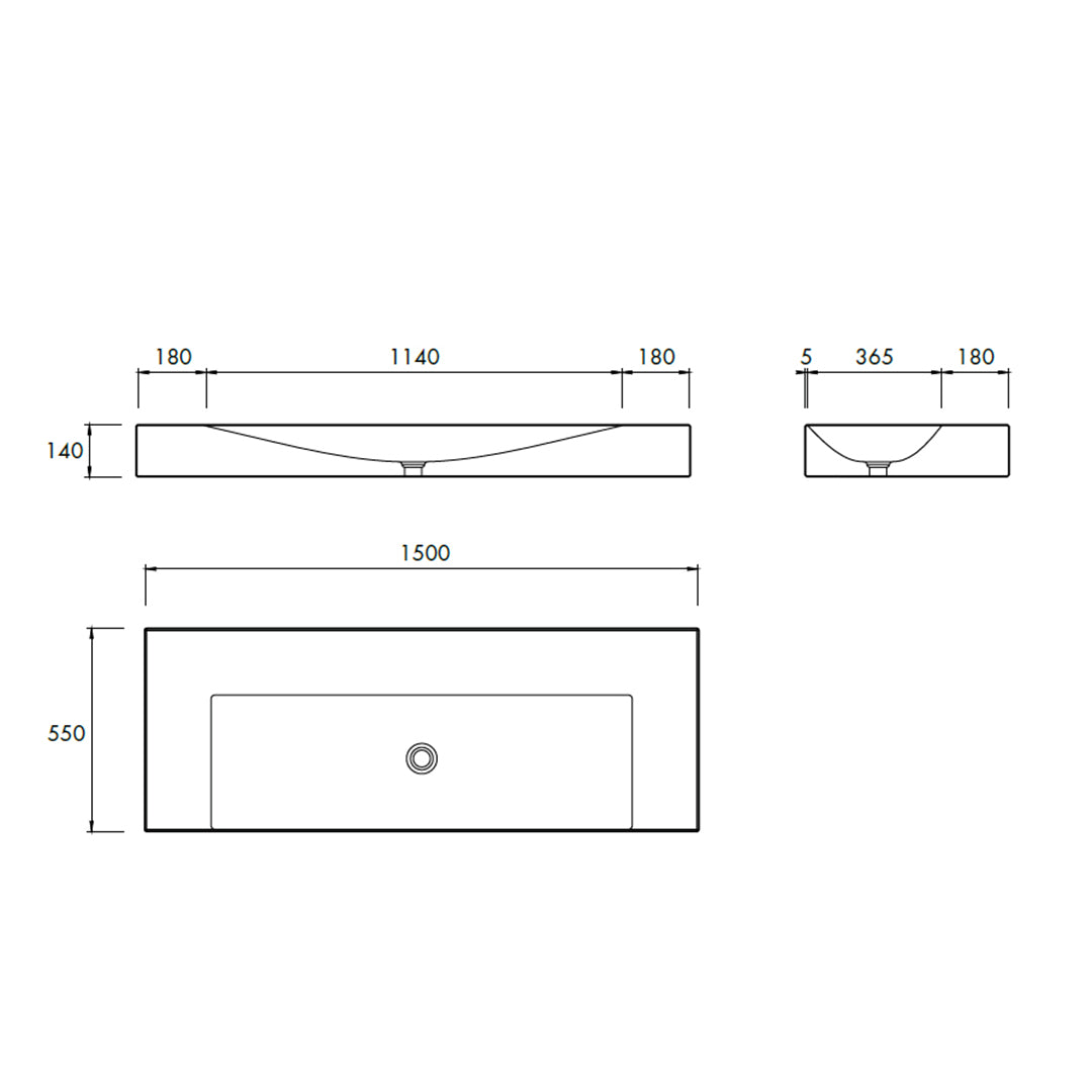 ALLEGRA WALL BASIN 1500X550X140MM NTH NOF
