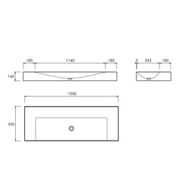 ALLEGRA WALL BASIN 1500X550X140MM NTH NOF