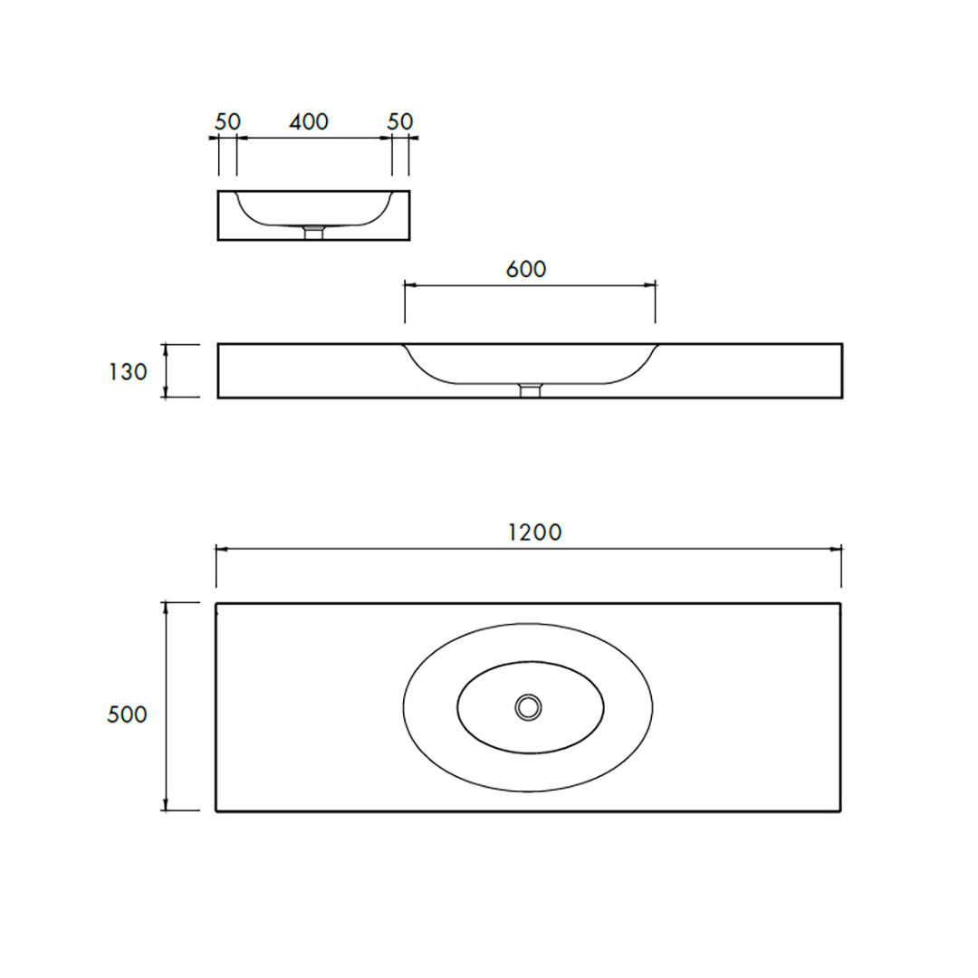 HAVEN WALL BASIN 1200X500X130MM NTH NOF