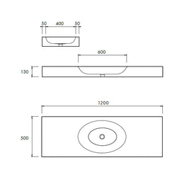 HAVEN WALL BASIN 1200X500X130MM NTH NOF
