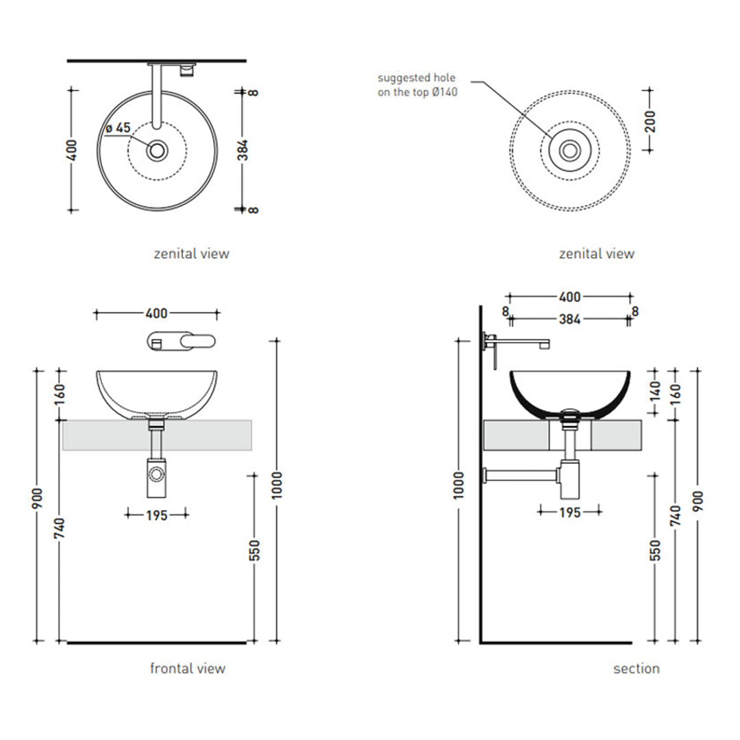 APP VESSEL BASIN 400X400X160MM NTH NOF