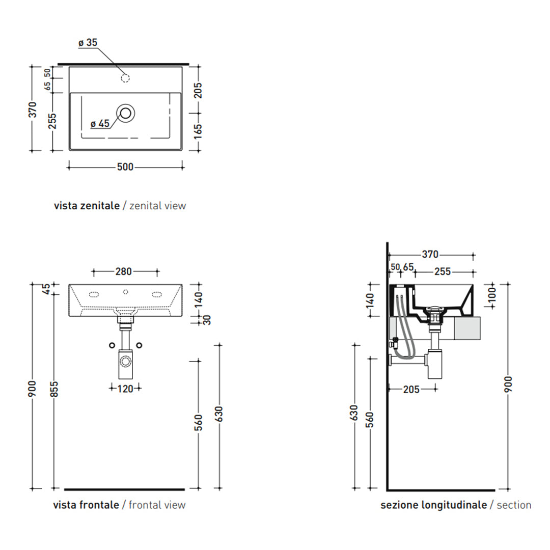 APPLIGHT VESSEL BASIN 500X370X140MM 1TH OF
