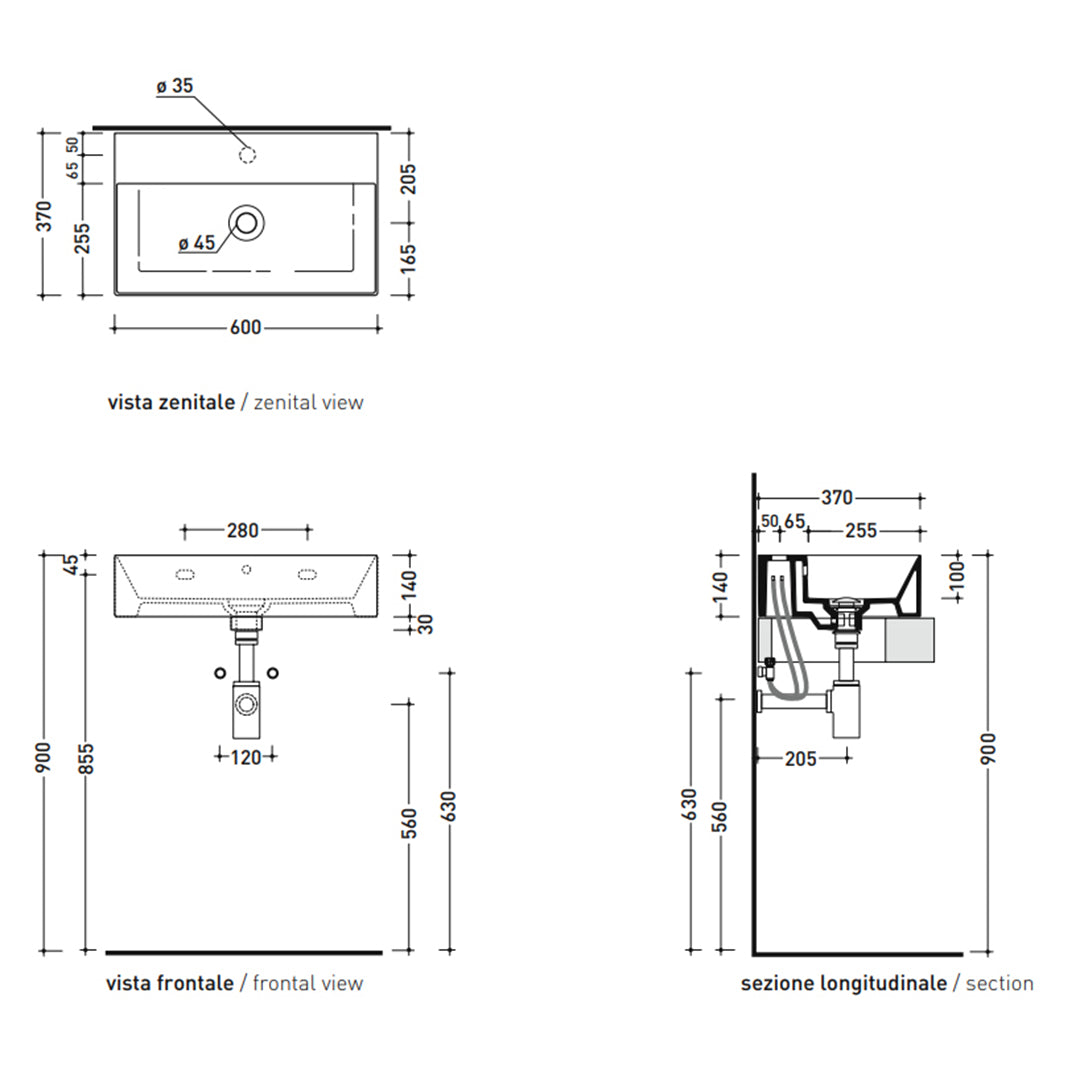 APPLIGHT VESSEL BASIN 600X370X140MM 1TH OF