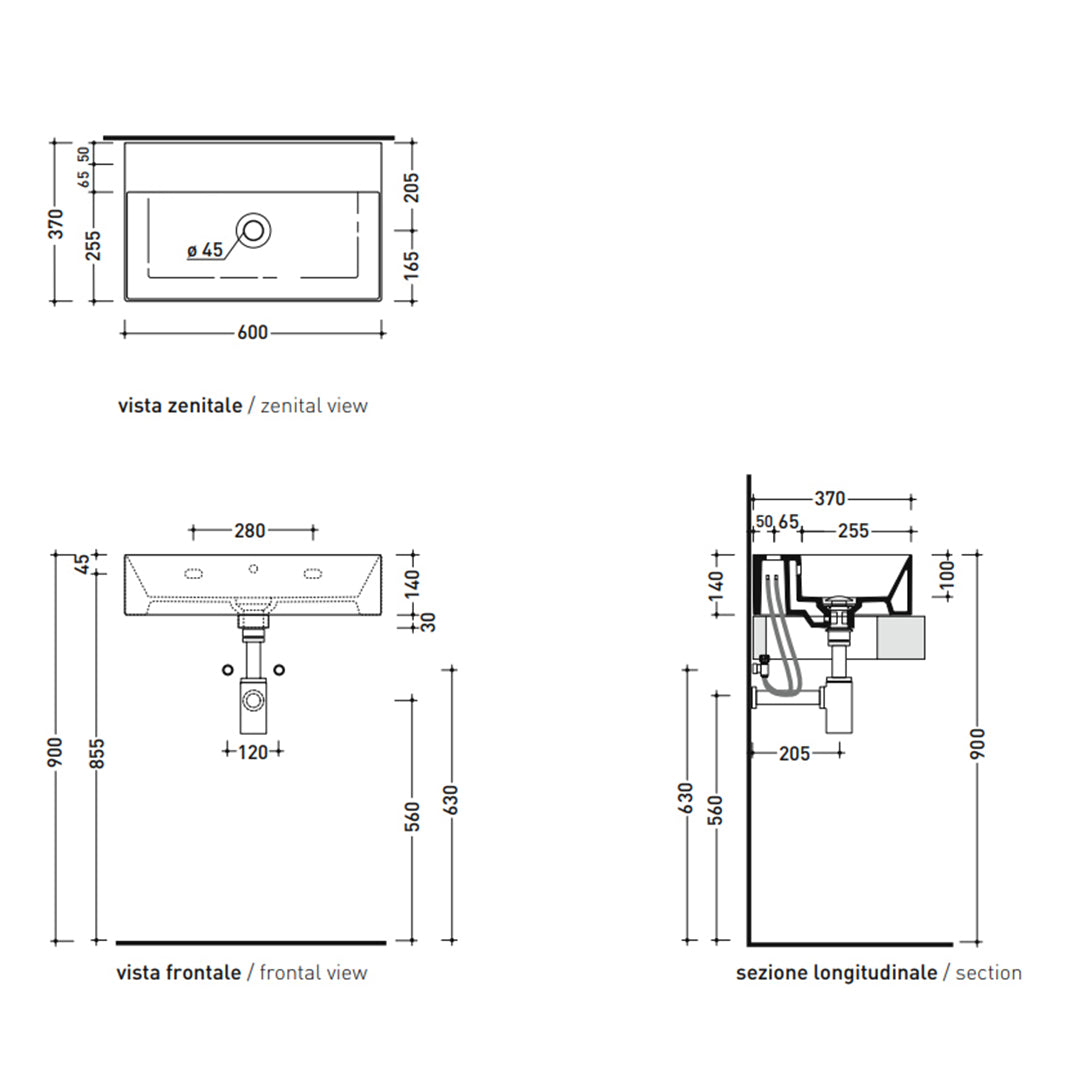 APPLIGHT VESSEL BASIN 600X370X140MM NTH OF