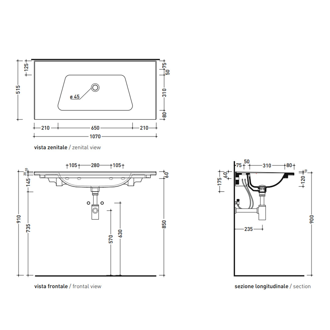 BLOOM WALL BASIN 1070X515X175MM NTH