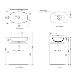NUDASLIM VESSEL BASIN 600X390X140MM NTH NOF