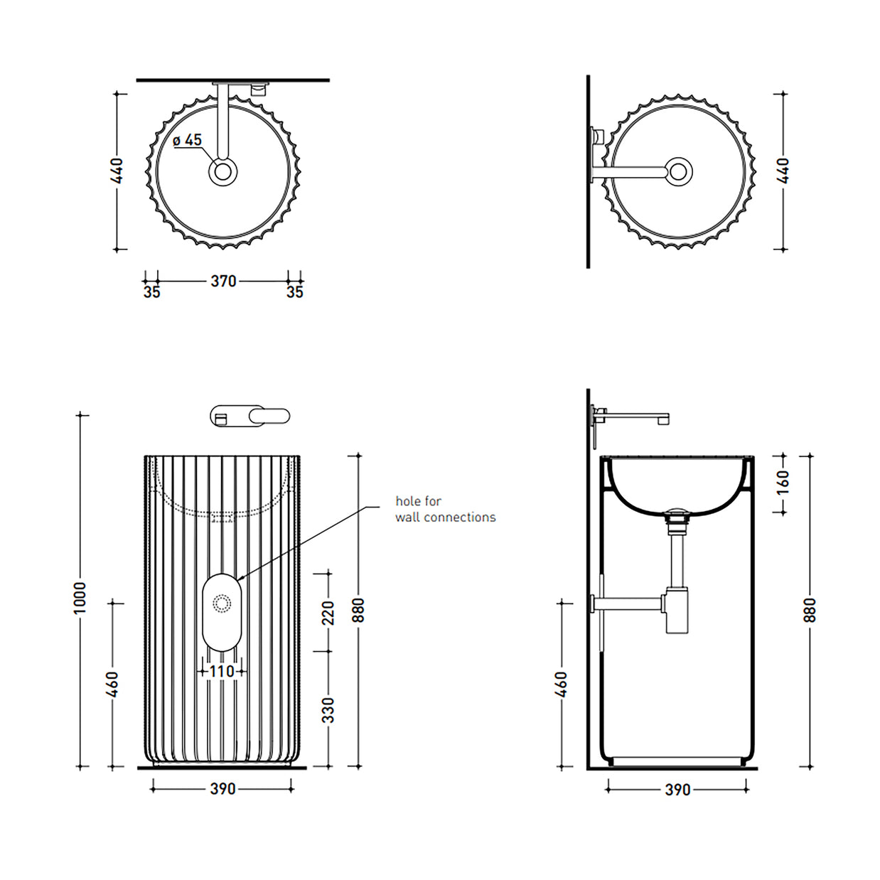 MONOSETTECENTO FREESTANDING BASIN 440X440X880MM NTH