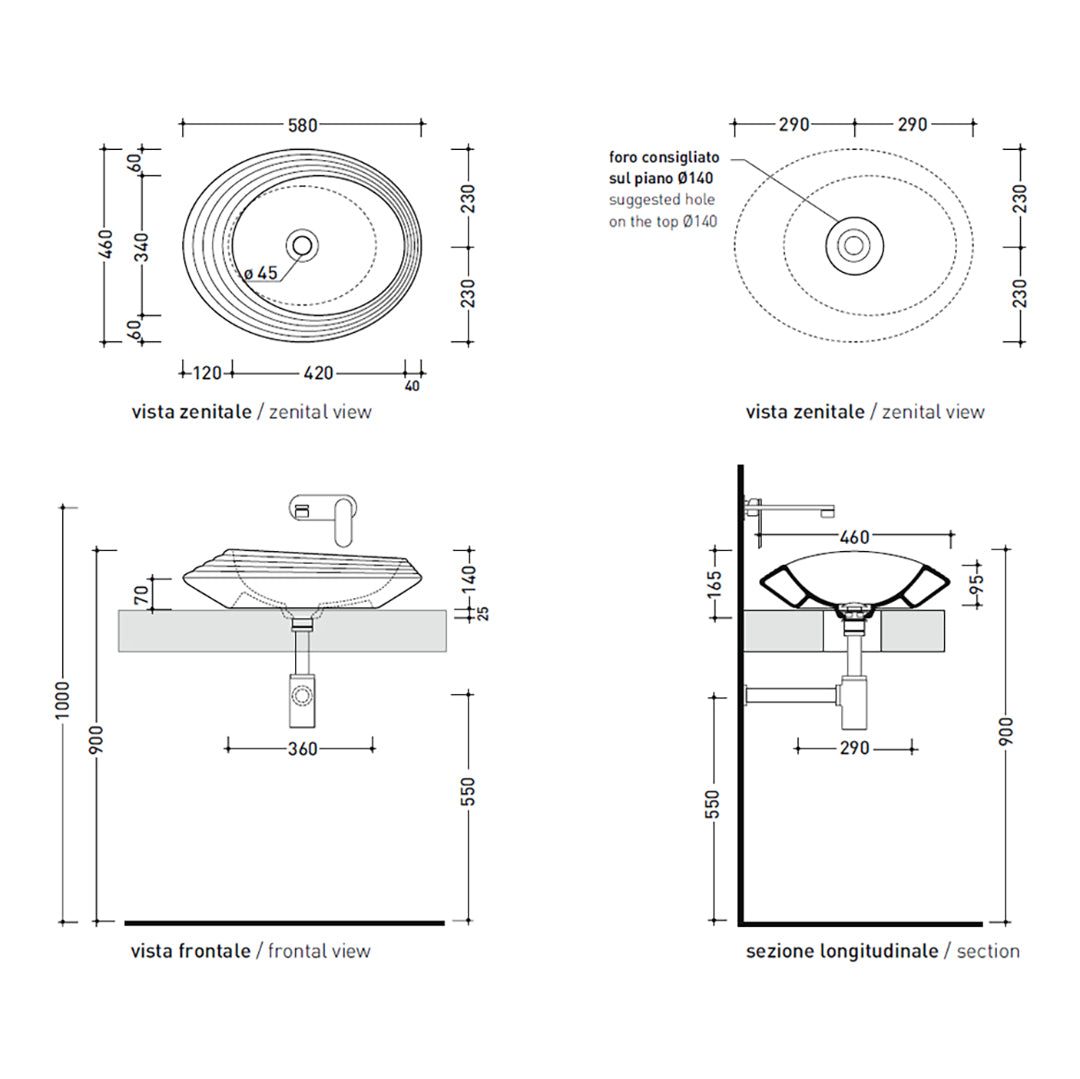 SPIRE+ VESSEL BASIN 580X460X140MM NTH NOF
