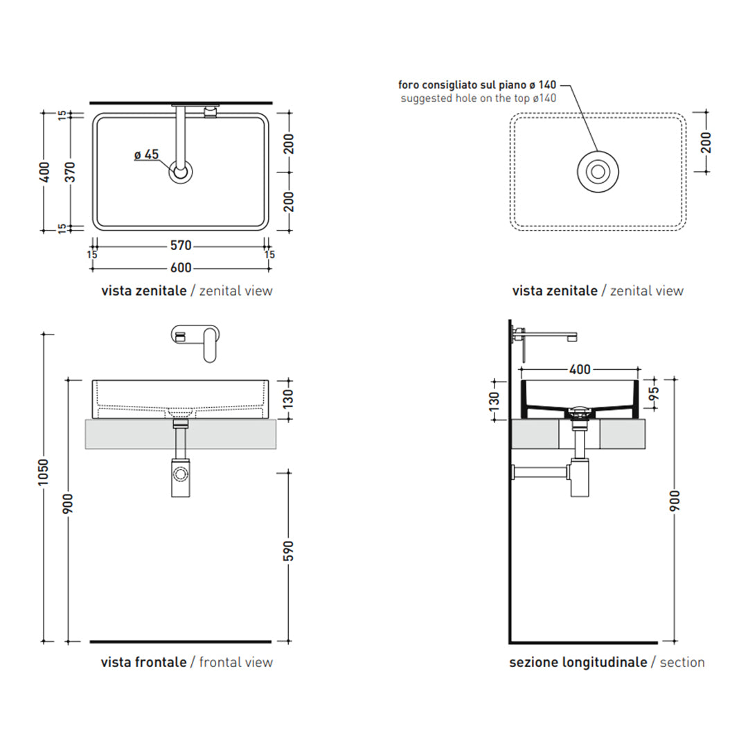 MINIWASH VESSEL BASIN 600X400X130MM NTH NOF
