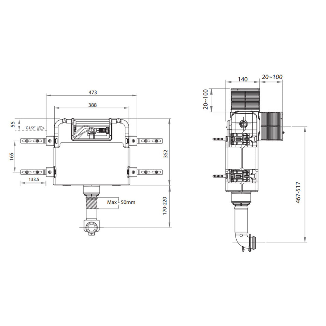 LOW LEVEL FRONT/TOP FLUSH CABLE INWALL CISTERN