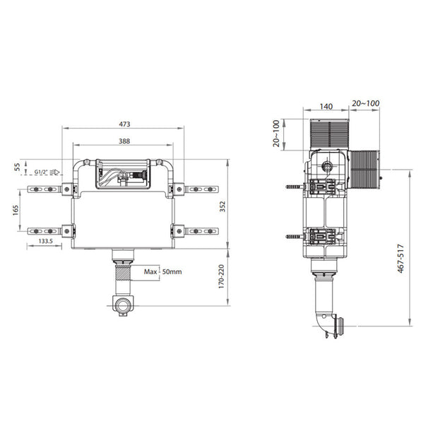 LOW LEVEL FRONT/TOP FLUSH CABLE INWALL CISTERN