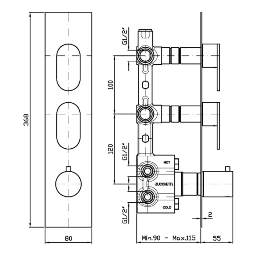 OCTO THERMOSTATIC SHOWER MIXER 2FCT
