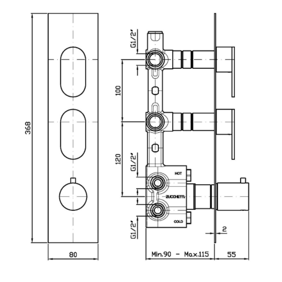 OCTO THERMOSTATIC SHOWER MIXER 2FCT