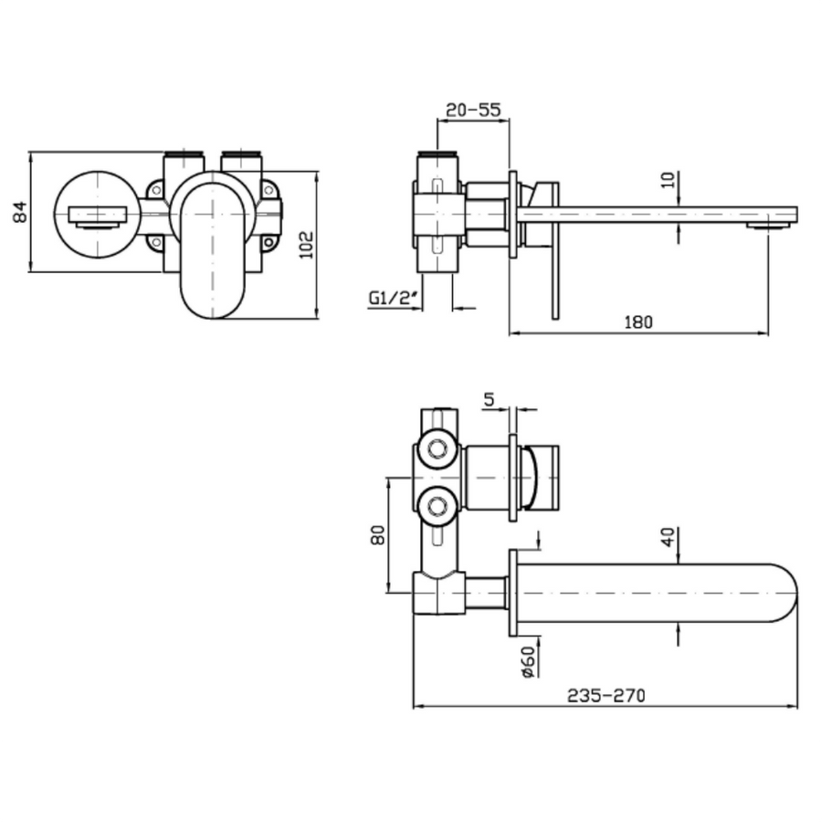 OCTO WALL MOUNTED BASIN MIXER 180MM