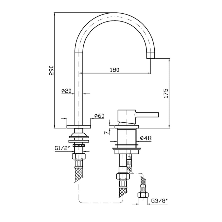 PAN S 2TH EXTENDED HEIGHT GOOSE NECK BASIN MIXER