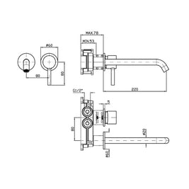 PAN S 2TH WALL MOUNTED BASIN MIXER 220MM