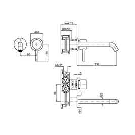 PAN S 2TH WALL MOUNTED BASIN MIXER 190MM