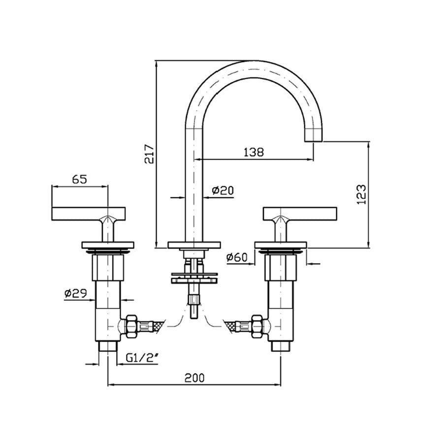 PAN S 3TH DECK MOUNTED BASIN MIXER