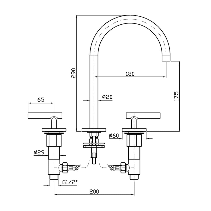 PAN S 3TH EXTENDED HEIGHT DECK MOUNTED BASIN MIXER