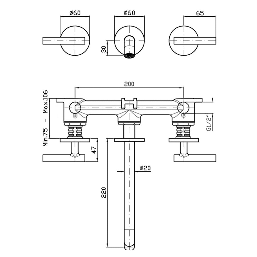 PAN S 3TH WALL MOUNTED BASIN MIXER 220MM