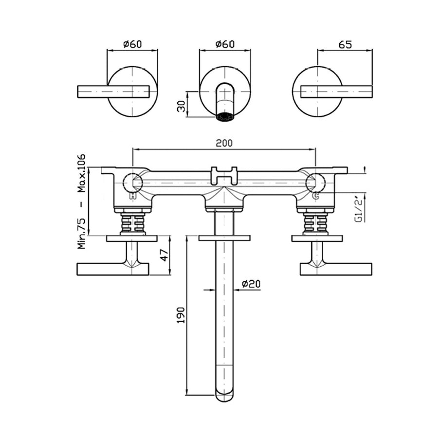 PAN S 3TH WALL MOUNTED BASIN MIXER 190MM