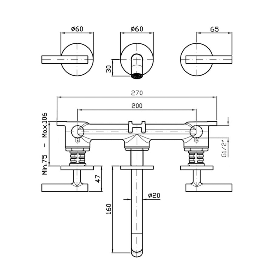 PAN S 3TH WALL MOUNTED BASIN MIXER 160MM