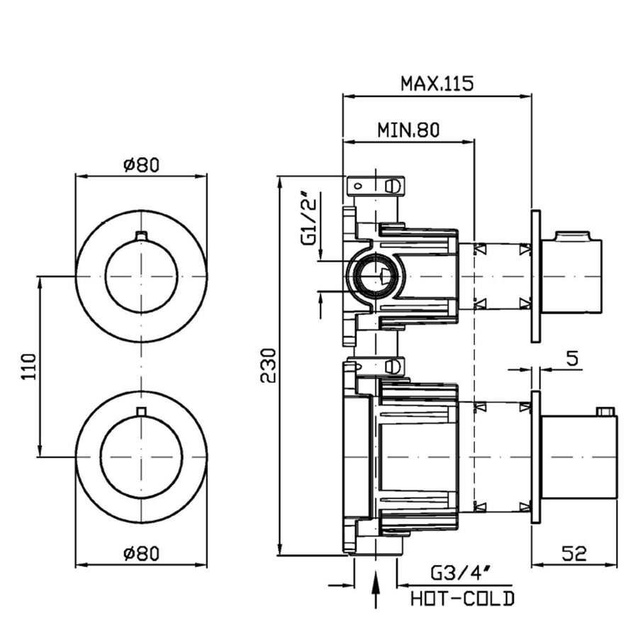 PAN S THEREMOSTATIC MIXER WITH X1 STOP VALVE