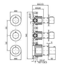 PAN S THEREMOSTATIC MIXER WITH X2 STOP VALVE