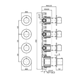 PAN S THEREMOSTATIC MIXER WITH X3 STOP VALVE