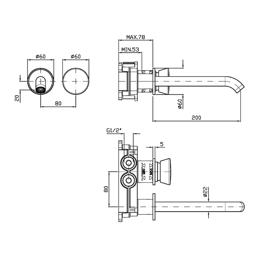 SABLIER WALL MOUNTED BASIN MIXER 195MM