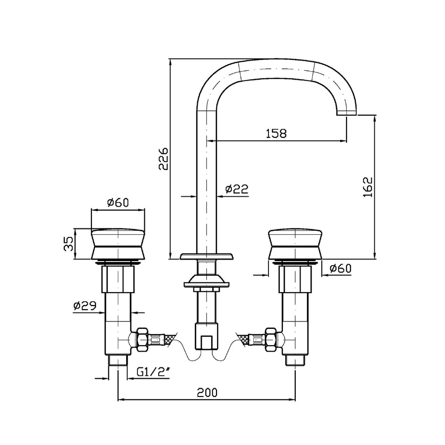 SABLIER 3TH DECK MOUNTED BASIN MIXER