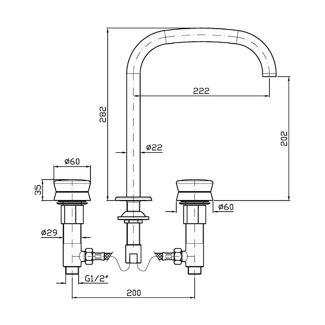 SABLIER 3TH EXTENDED HEIGHT DECK MOUNTED BASIN MIXER