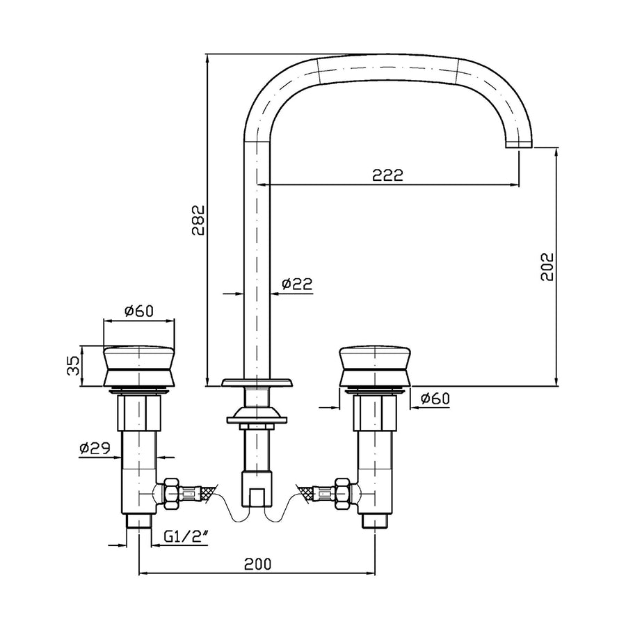 SABLIER 3TH EXTENDED HEIGHT DECK MOUNTED BASIN MIXER