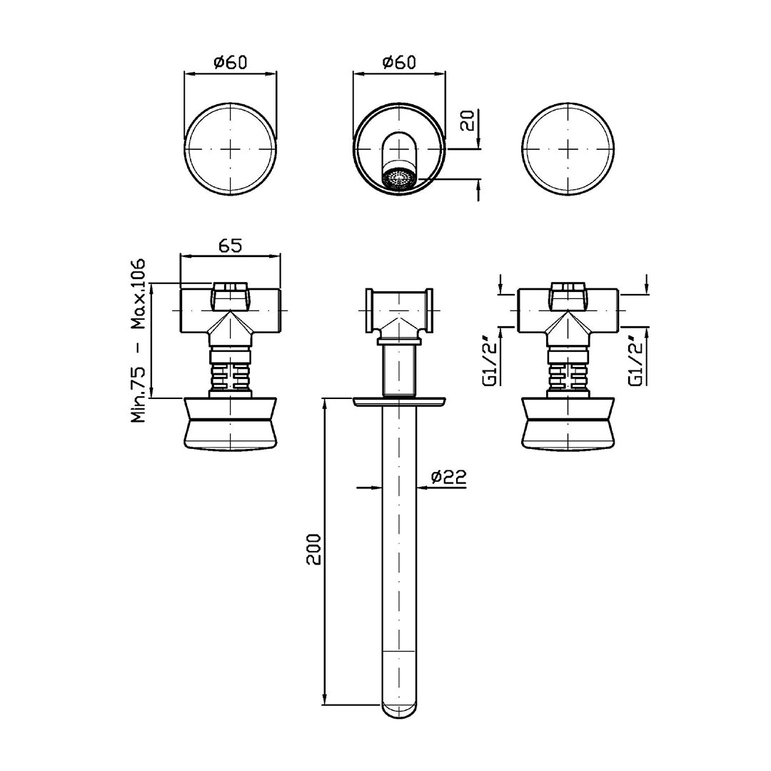 SABLIER 3TH WALL MOUNTED BASIN MIXER 195MM