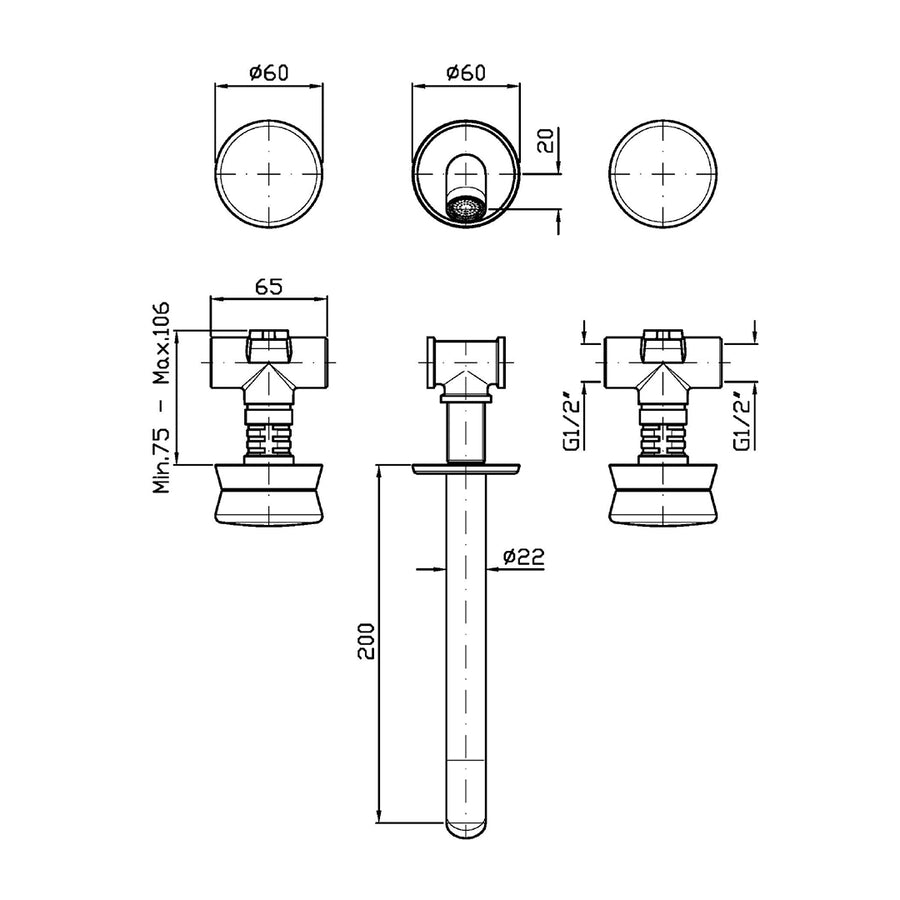 SABLIER 3TH WALL MOUNTED BASIN MIXER 195MM