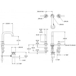 LANDMARK PURE 3TH BASIN MIXER W/PUW MEDIUM LEVER HANDLE