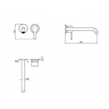 GILL WALL MOUNTED BASIN MIXER 220MM