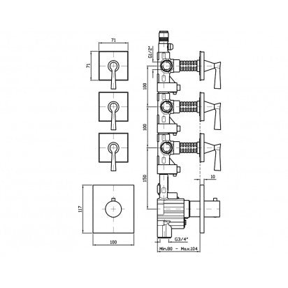 BELLAGIO LEVER THERMOSTATIC MIXER LEVER 3 X STOP TAP TRIMSET