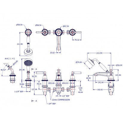 STYLE MODERNE 4TH DECK MOUNT BATH SHOWER MIXER