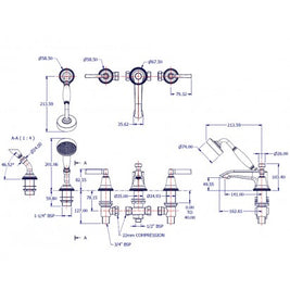 STYLE MODERNE 4TH DECK MOUNT BATH SHOWER MIXER