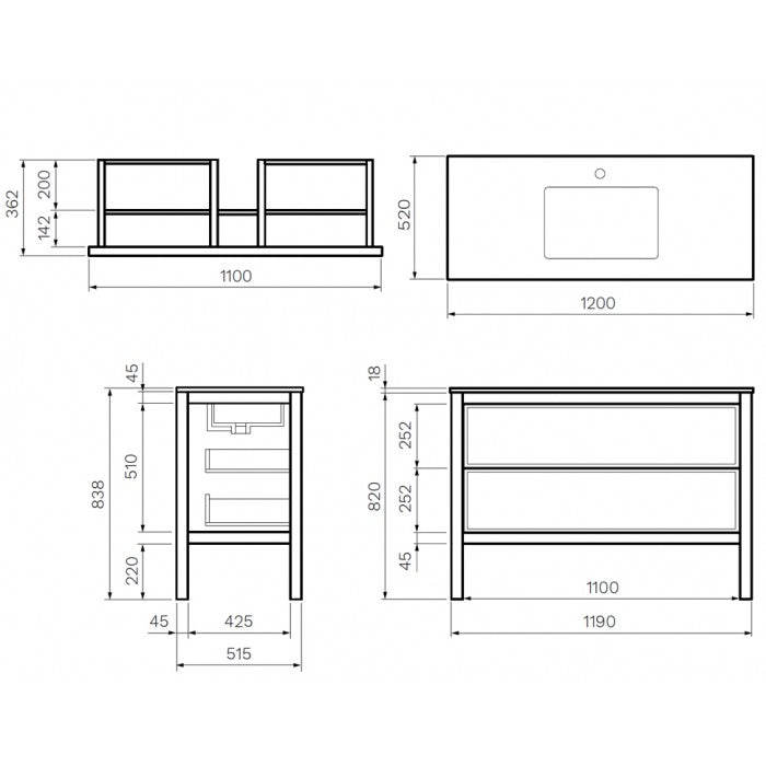 ARRIVO 1200 FLOOR VANITY W/ 1TH MARBLE TOP