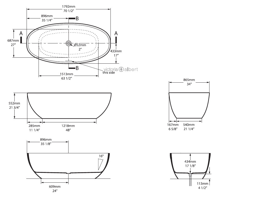 BARCELONA III FREESTANDING BATH W/VOID 1792 X 865 X 522