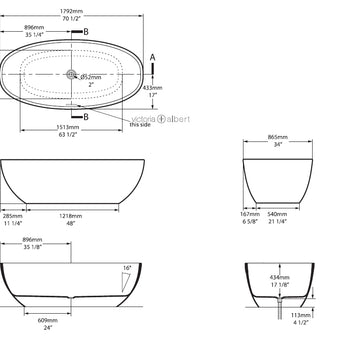 BARCELONA III FREESTANDING BATH W/VOID 1792 X 865 X 522