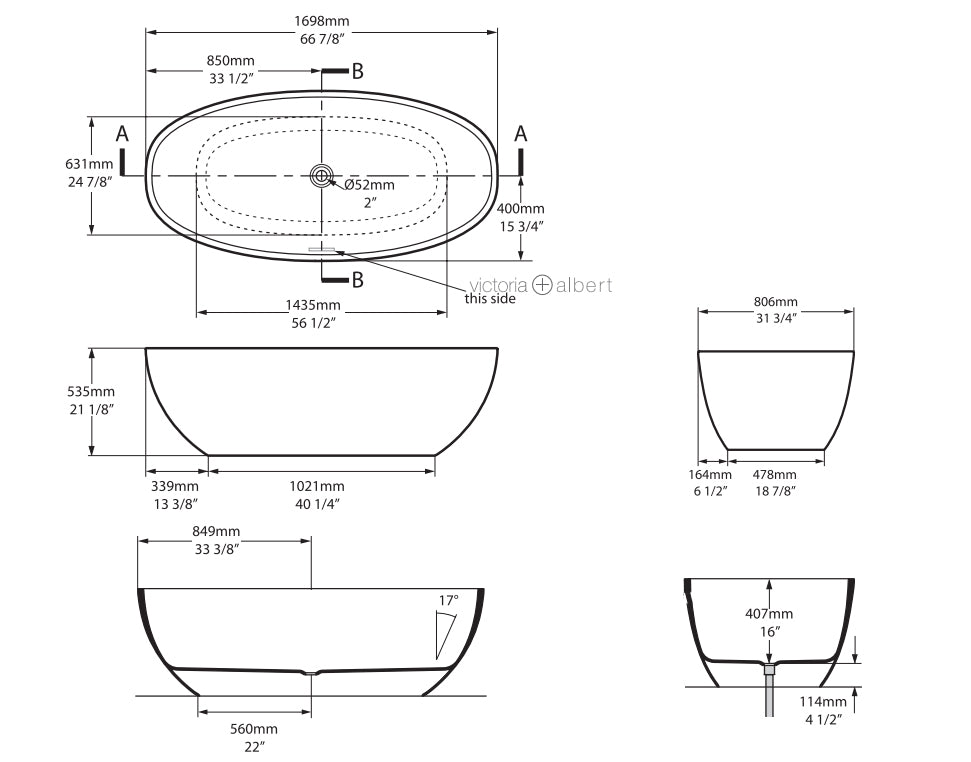 BARCELONA II FREESTANDING BATH W/VOID 1698 X 806 X 535