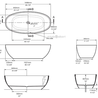 BARCELONA II FREESTANDING BATH W/VOID 1698 X 806 X 535